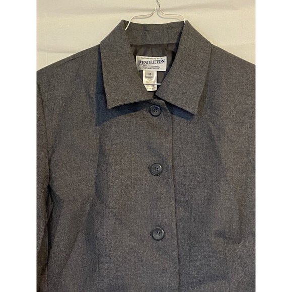 Pendleton Career Blazer Womens Sz 12 Gray Embroidered Sleeves 100% Virgin Wool - Picture 2 of 7